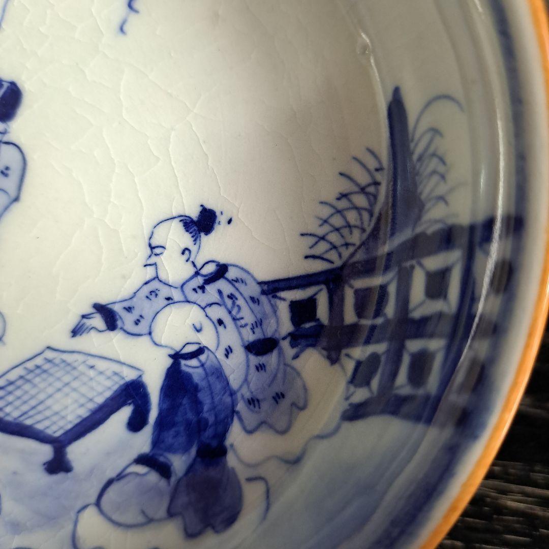 古伊万里　江戸中　 成化年製　小鉢 　人物囲碁図　縁朱 五客揃　極上