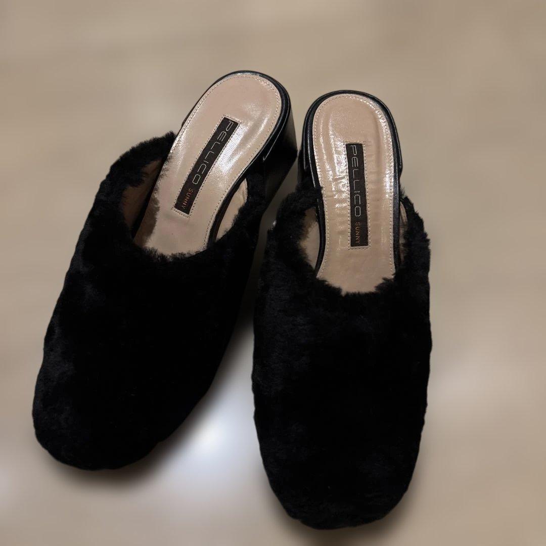 【美品】PELLICO SUNNY ムートン　ミュール　サボ　ボア　黒