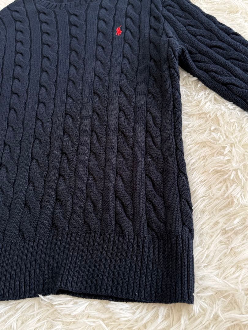 現行 ポロラルフローレン ケーブルニット メンズS ユニセックス 濃紺 ネイビー