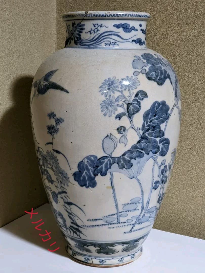 ⭐枯淡！江戸時代 染付花鳥紋様壺 瓶 古美術品 コレクション骨董品アンティーク