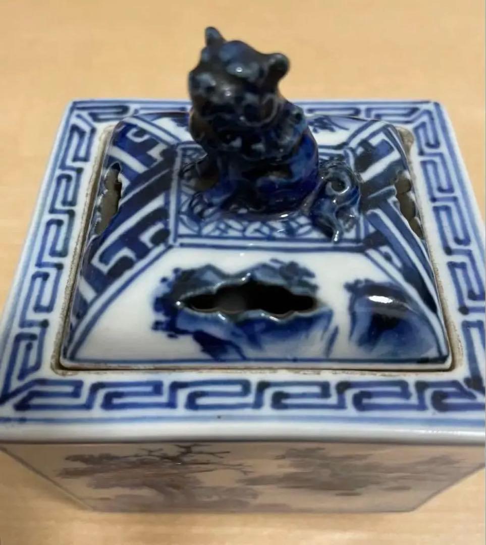 中国 清時代 骨董品 香炉染付 蓋物 陶芸古美術、 。