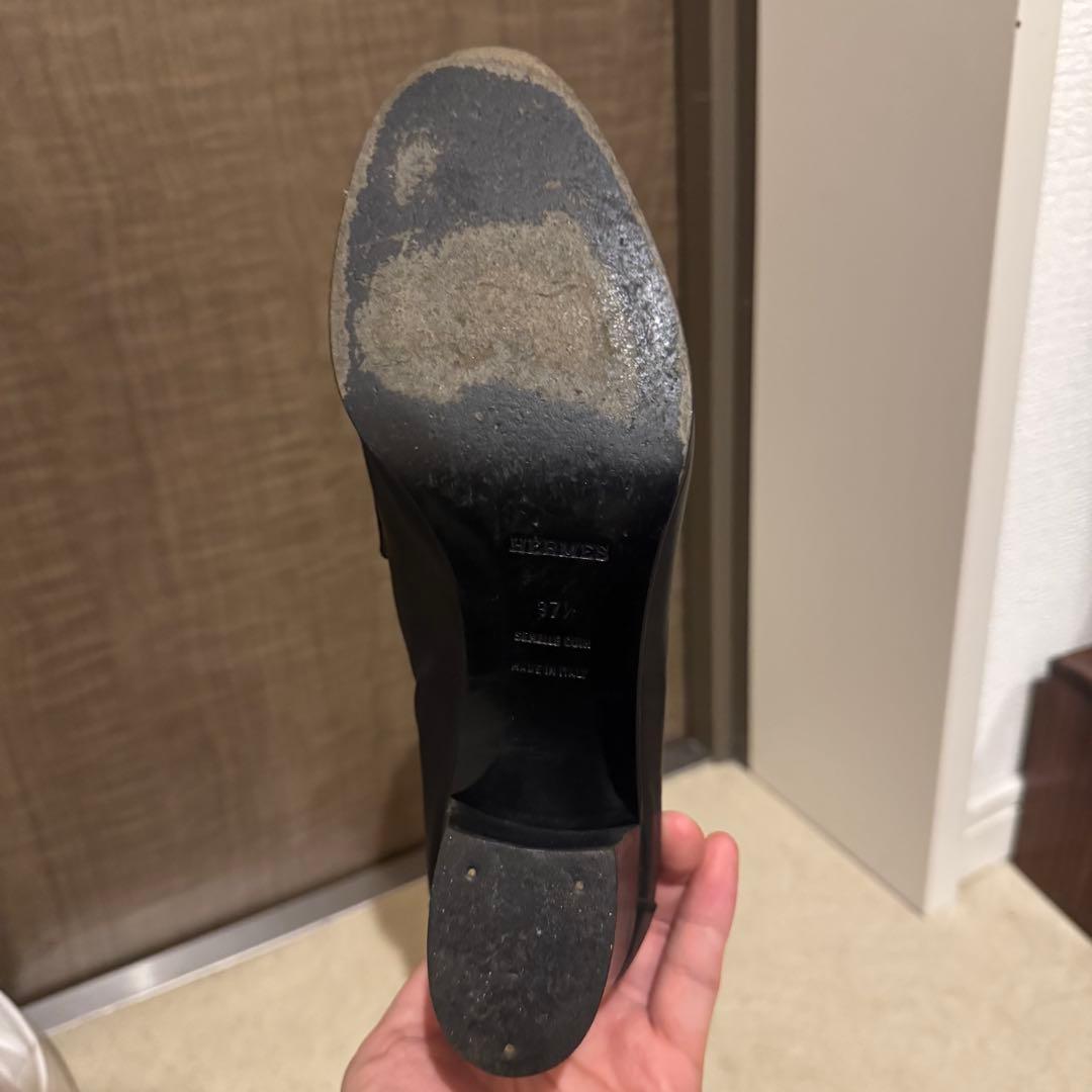 【24cm】HERMES 黒ローファー コンスタンス エルメス 37 1/2