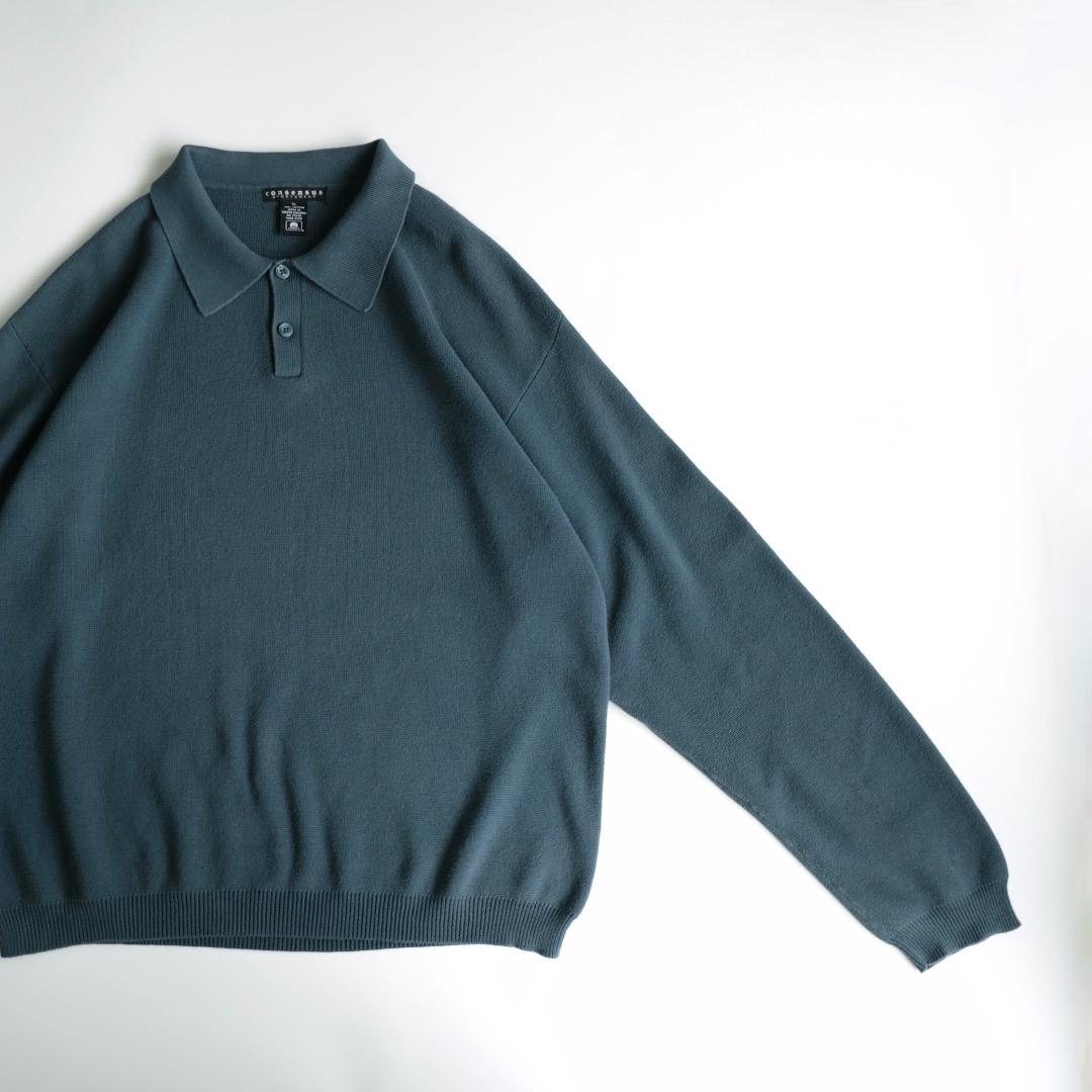 consensus 90s コットンニットポロシャツ ブルー XL