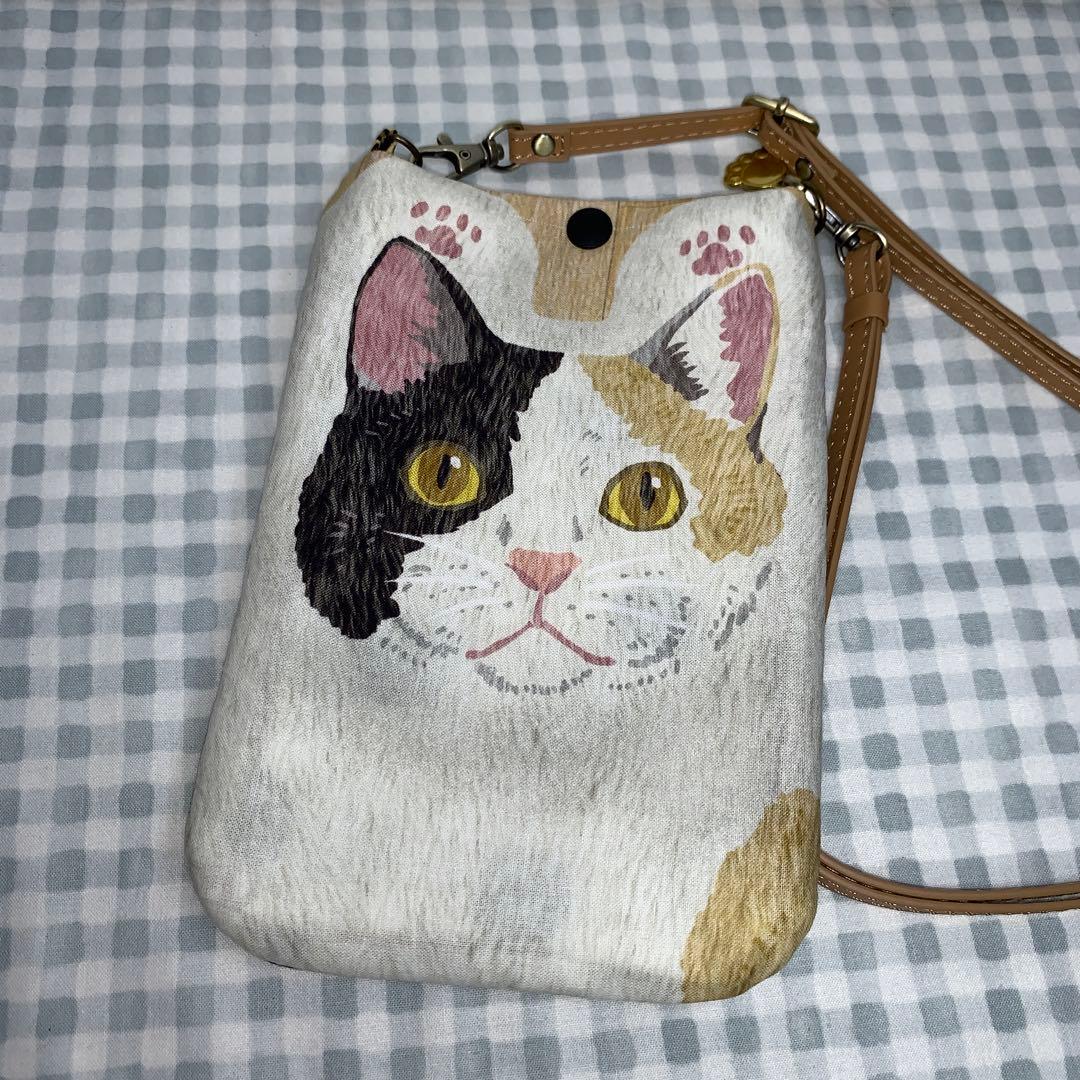 santa 黒猫柄スマホショルダーバッグ