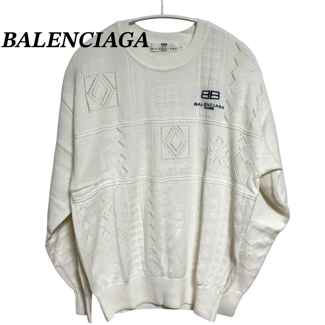 BALENCIAGA バレンシアガ　セーター　BBロゴ　ホワイト　アーガイル柄