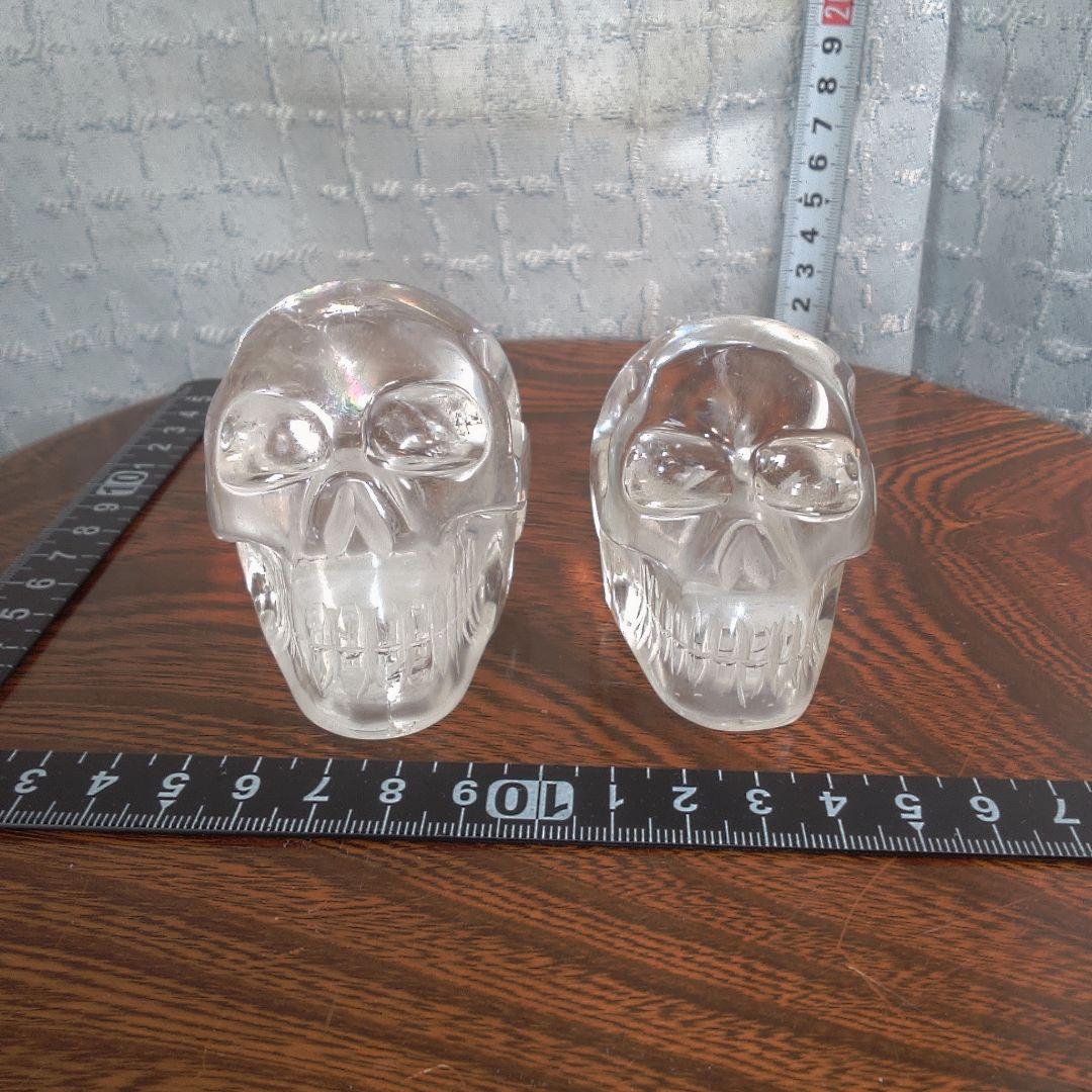 骨董５ 水晶?クリスタルガラス? スカル置物 2個セット