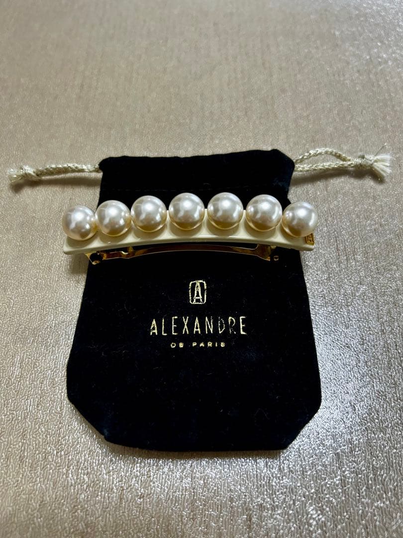 美品◆アレクサンドルドゥパリ パール バレッタ 8cm べージュ◆