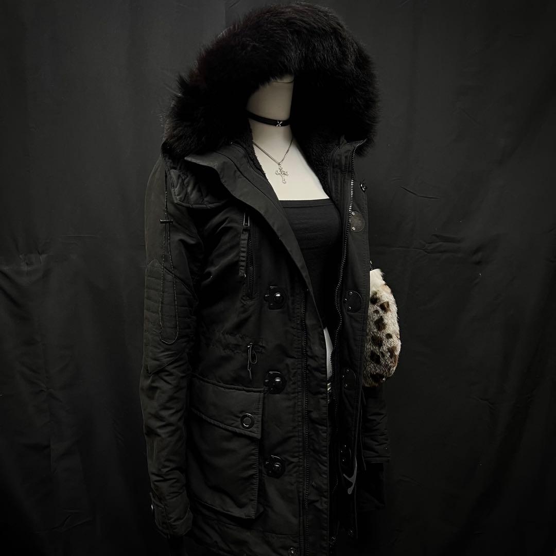 平成ギャル　y2kグランジ　ダークコア　リアルファー付き　モッズコート　ギミック