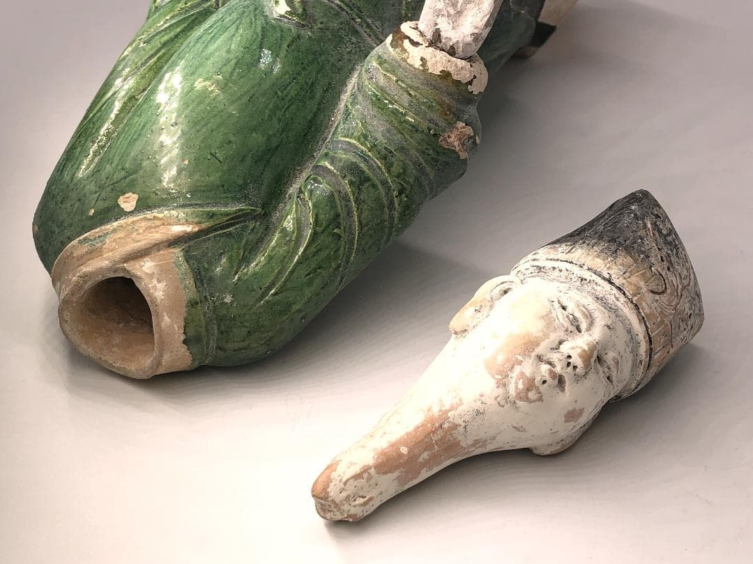 【 明朝三彩加彩文人俑 】 出土副葬品 　高44ｃｍ 　　O0205G