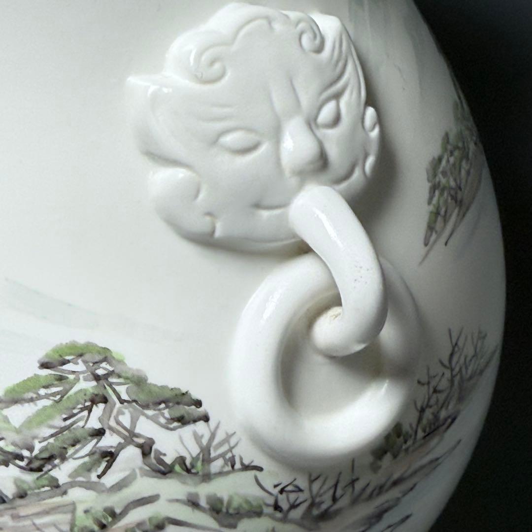 オールド深川製磁　山水図花瓶　銘有　昇然　高さ20.2cm　インテリア　有田焼