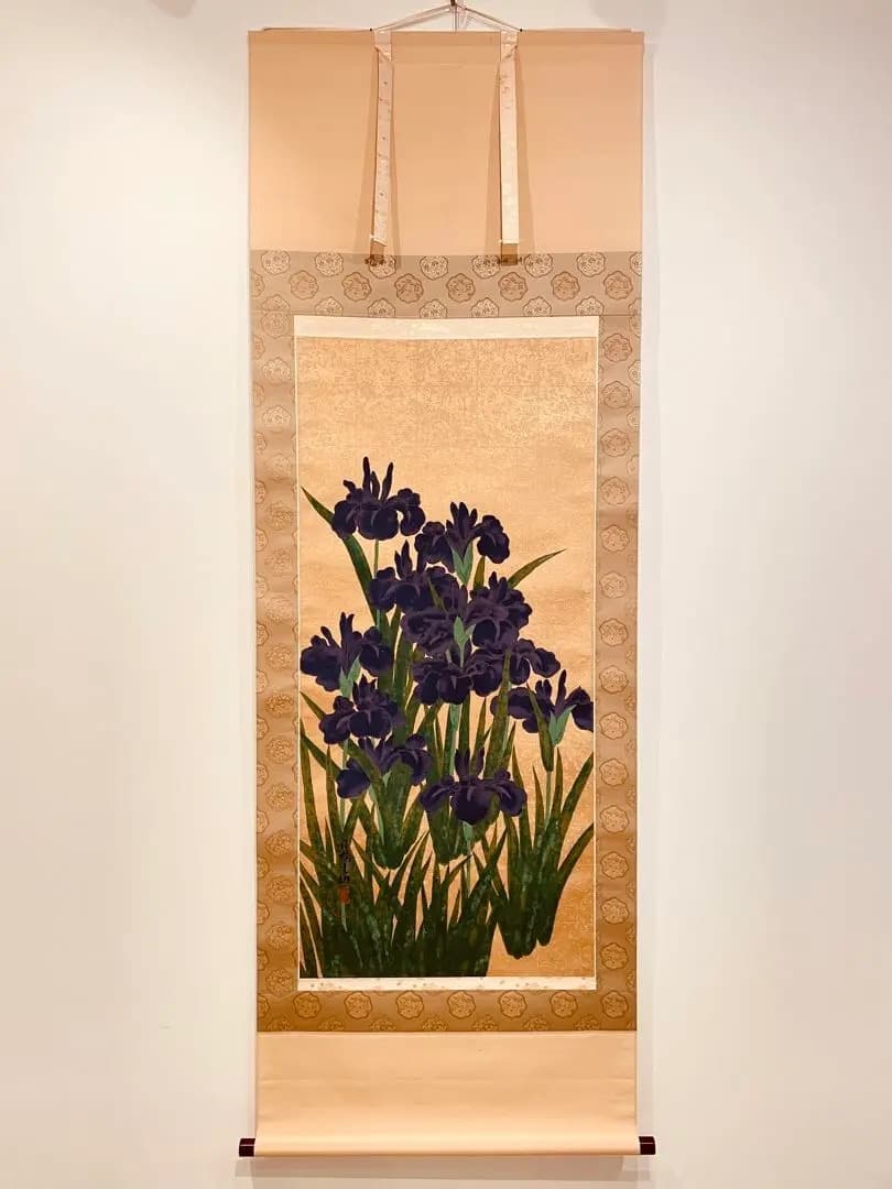 3038 尾形光琳 「カキツバタ」 工芸印刷 絹本 日本画 掛軸 おもてなし