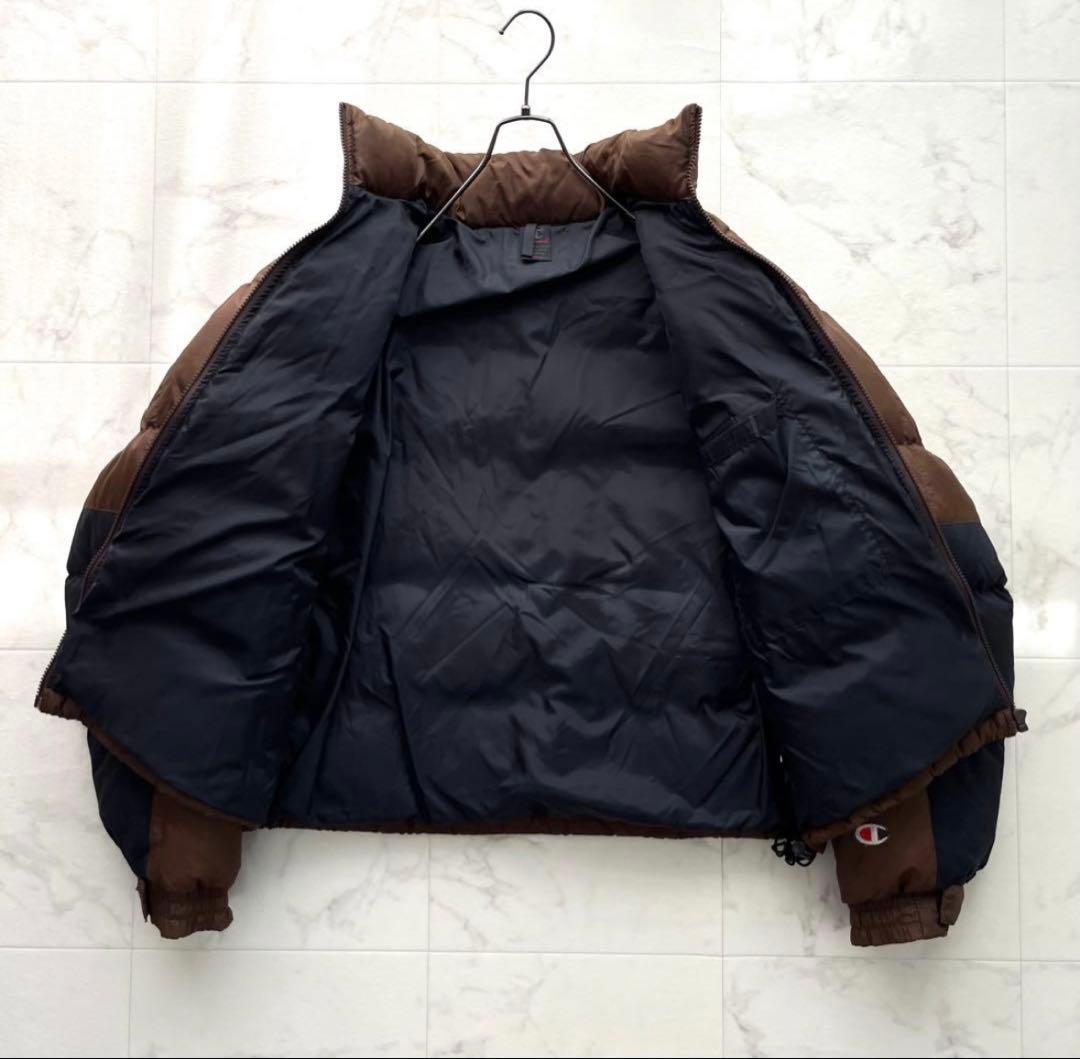 希少 チャンピオン ダウンジャケット 肉厚 刺繍ロゴ 刺繍ロゴ ヌプシ 茶色 L