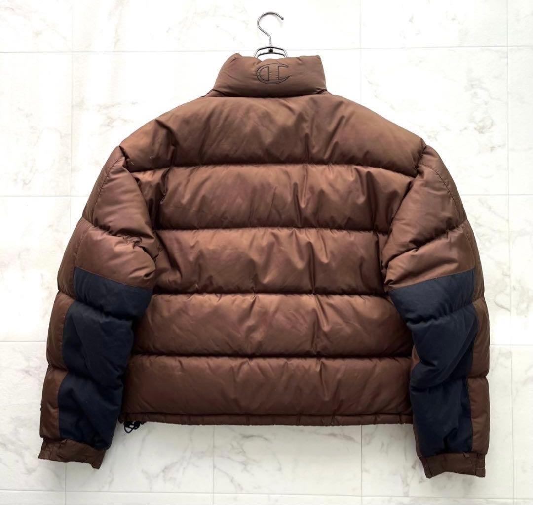 希少 チャンピオン ダウンジャケット 肉厚 刺繍ロゴ 刺繍ロゴ ヌプシ 茶色 L