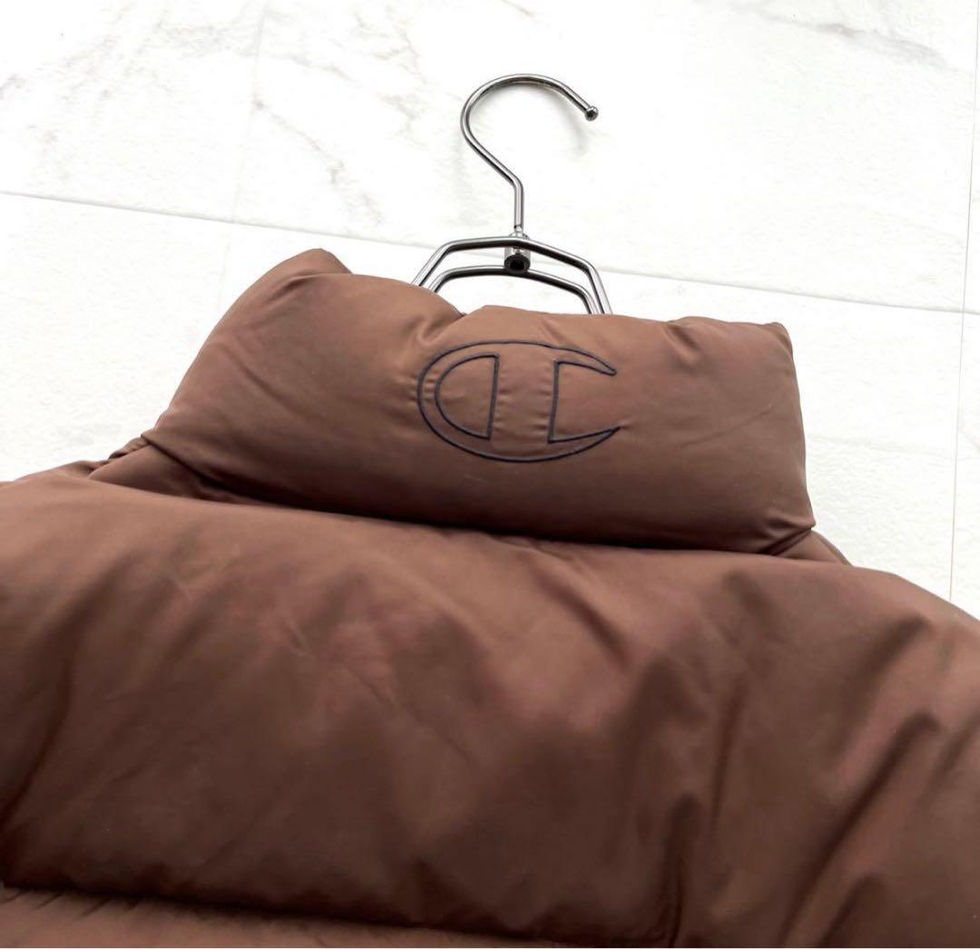 希少 チャンピオン ダウンジャケット 肉厚 刺繍ロゴ 刺繍ロゴ ヌプシ 茶色 L