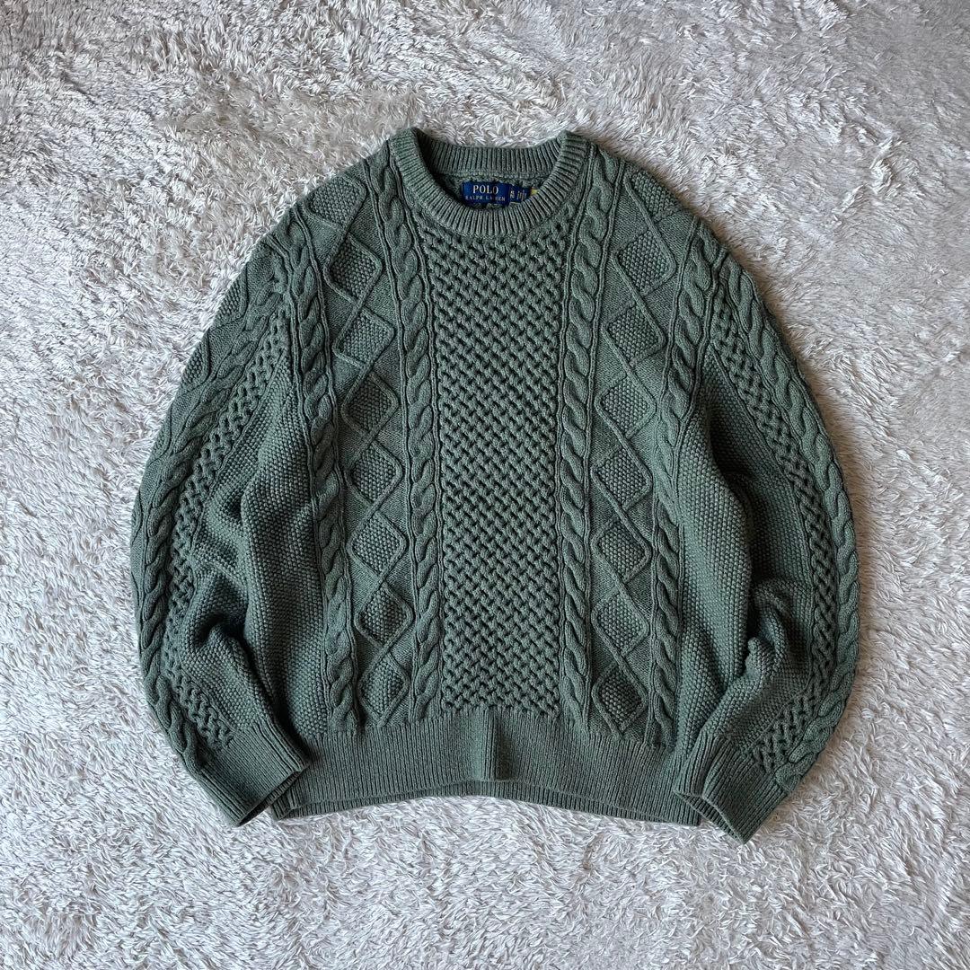 ラルフローレン 現行 フィッシャーマンズニット XL カーキ