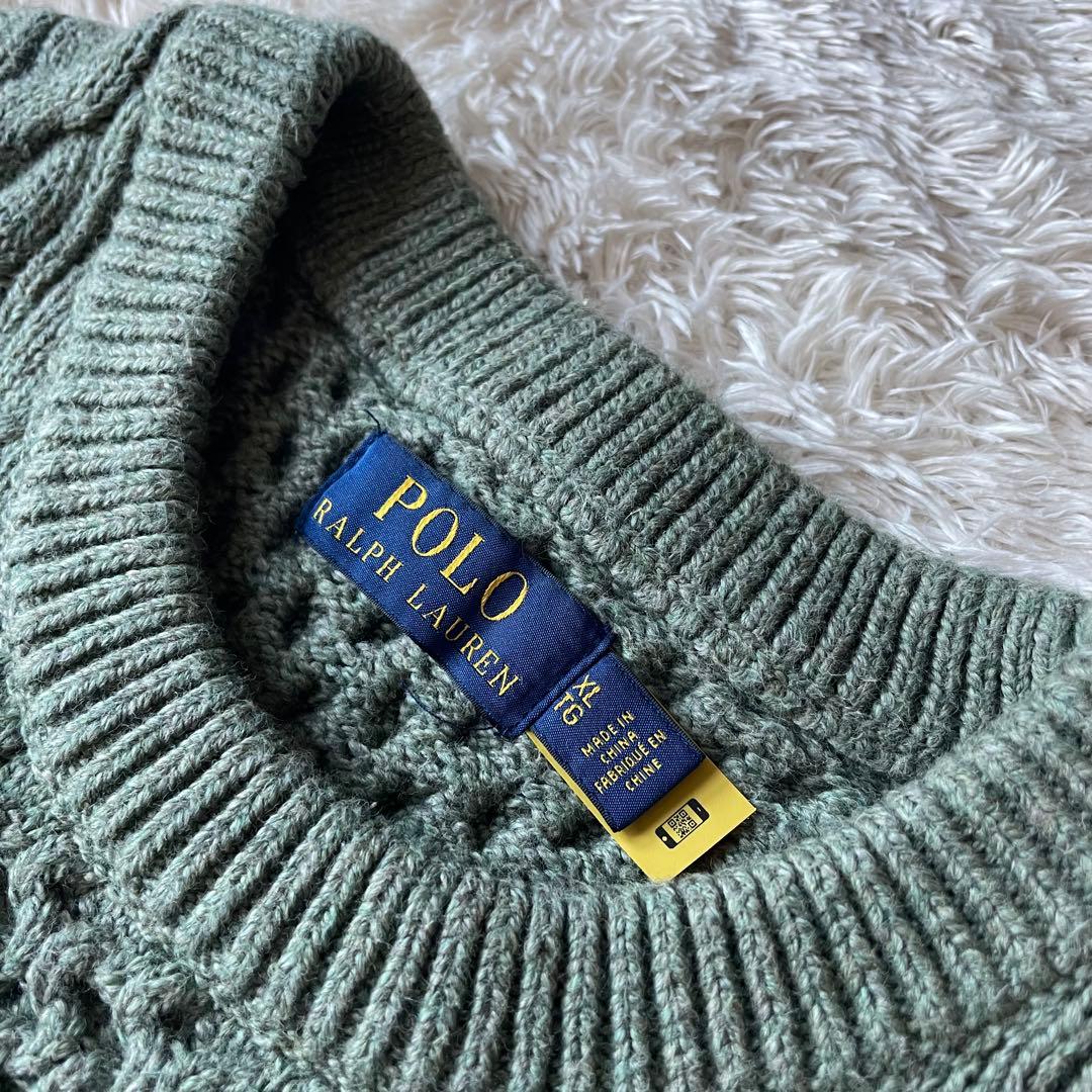 ラルフローレン 現行 フィッシャーマンズニット XL カーキ