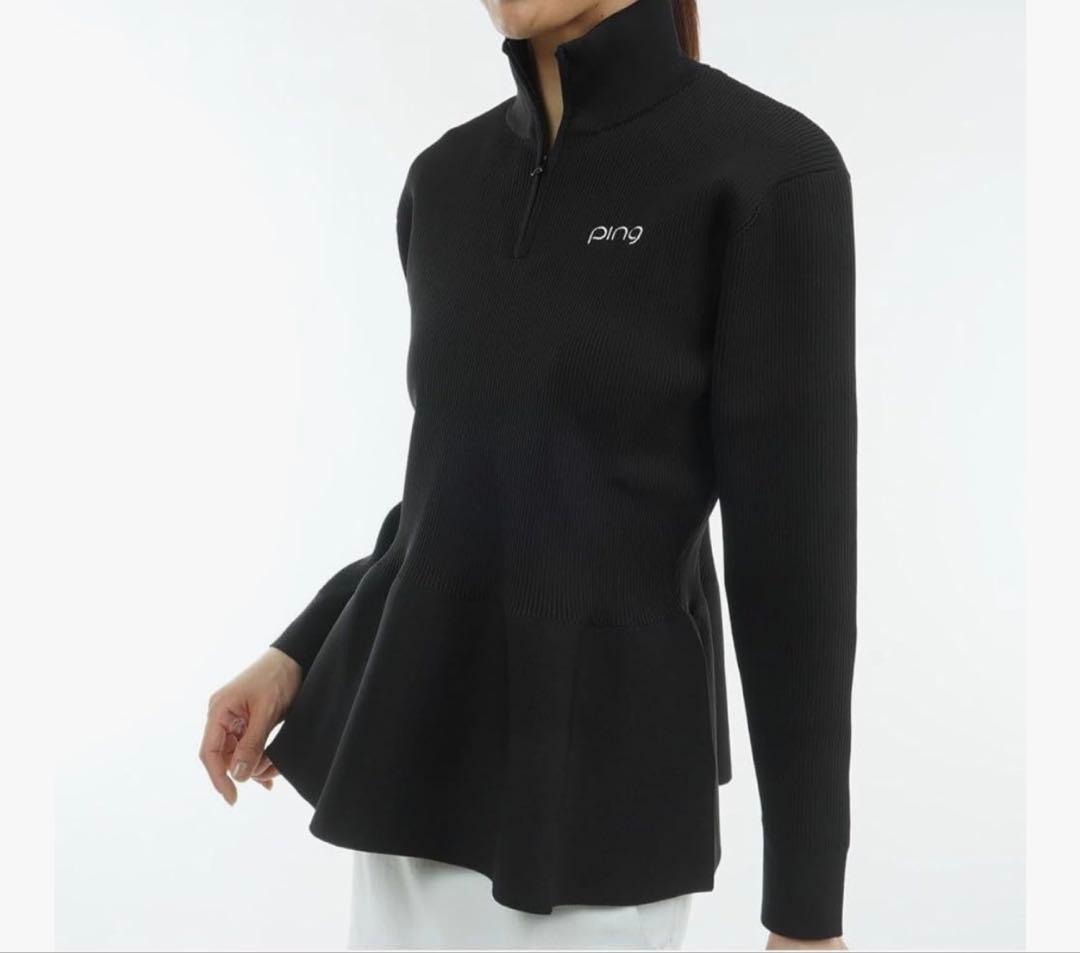 ping 長袖　ペプラム　ハイネック　セーター　春秋　ブラック　ゴルフウェア