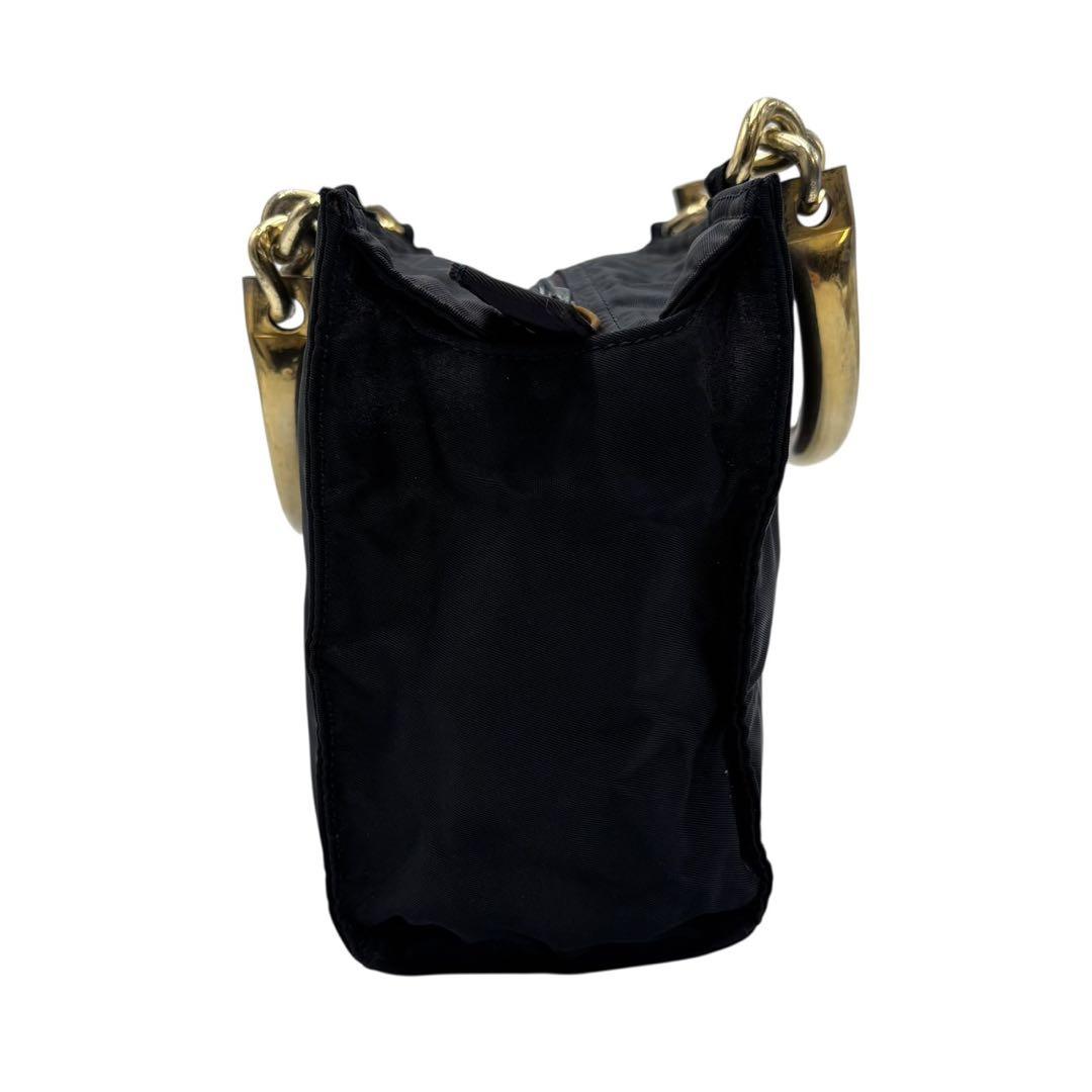 【美品】プラダPRADA ナイロン メタルハンドル ハンドバッグ 黒