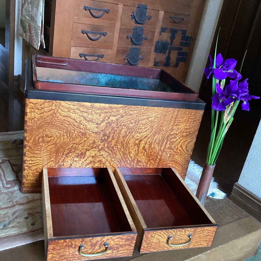 江戸火鉢　アンティーク　火鉢　時代物　欅　玉杢　黒柿　稀少杢