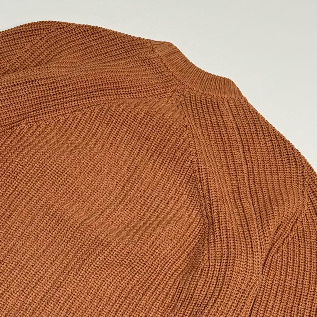 美品 バトナー BATONER コットン5ゲージ片畦クルーネックニット茶 L