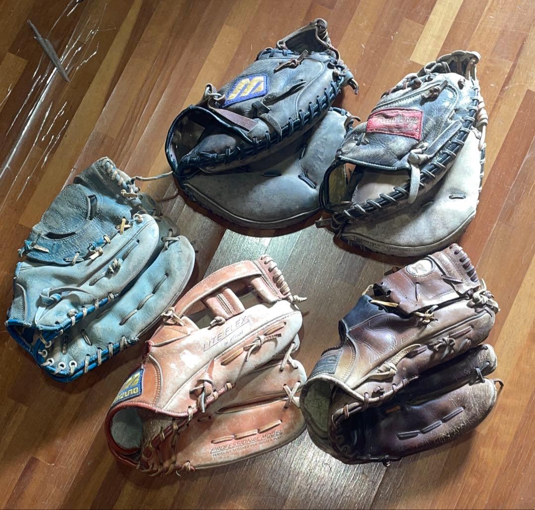 昭和レトロ野球 グローブ、キャッチャーミット 5個