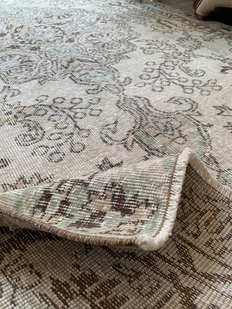 超大判　242×135 アイボリー　トルコヴィンテージラグ メダリオン