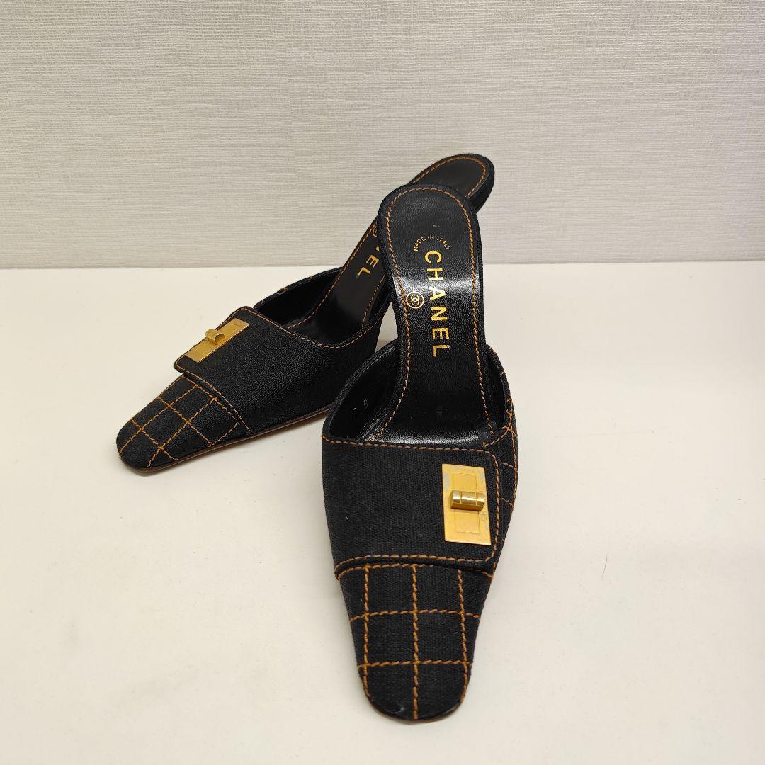 CHANEL ミュール チェック柄 黒