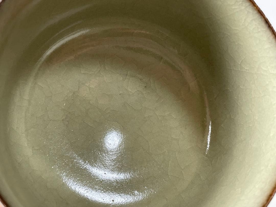 陶芸家　作家物　原口卓士　米色瓷　茶碗　米色青磁　青磁　茶碗　共箱