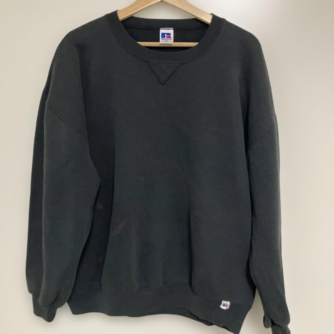 90s USA製 ラッセル 無地 プレーン スウェット L ブラック 前V