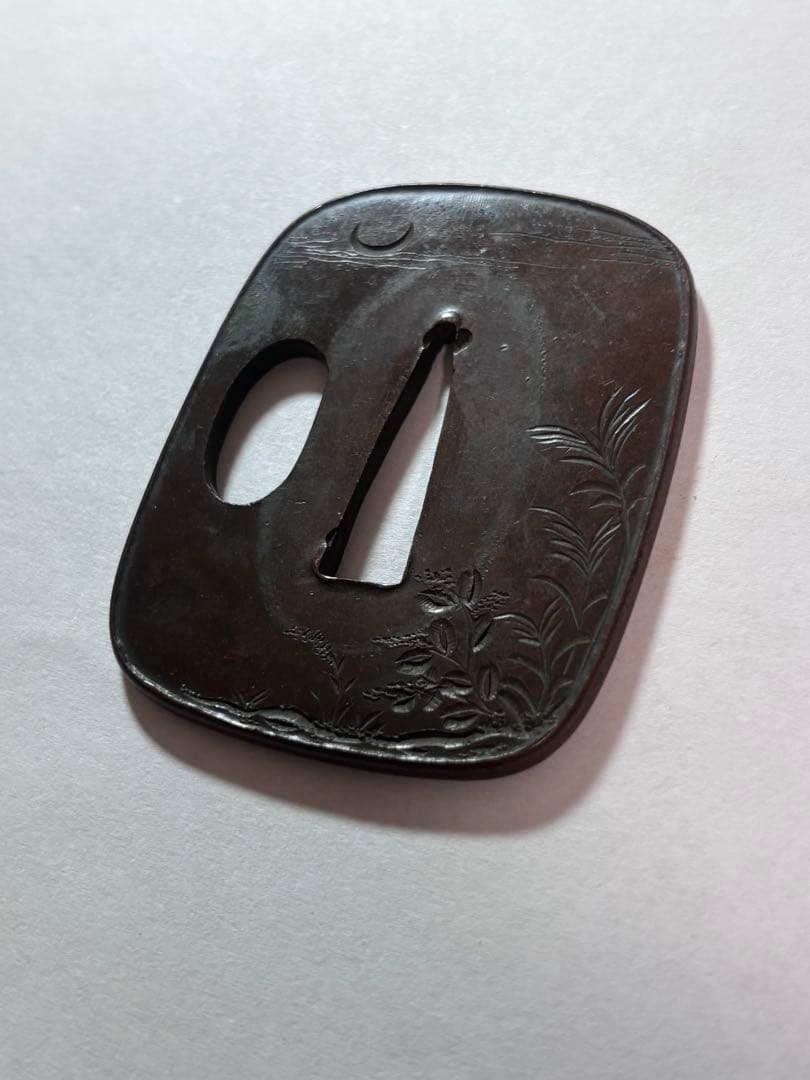 鐔鍔つば　色金　片切り彫　見事　短刀鐔　江戸時代