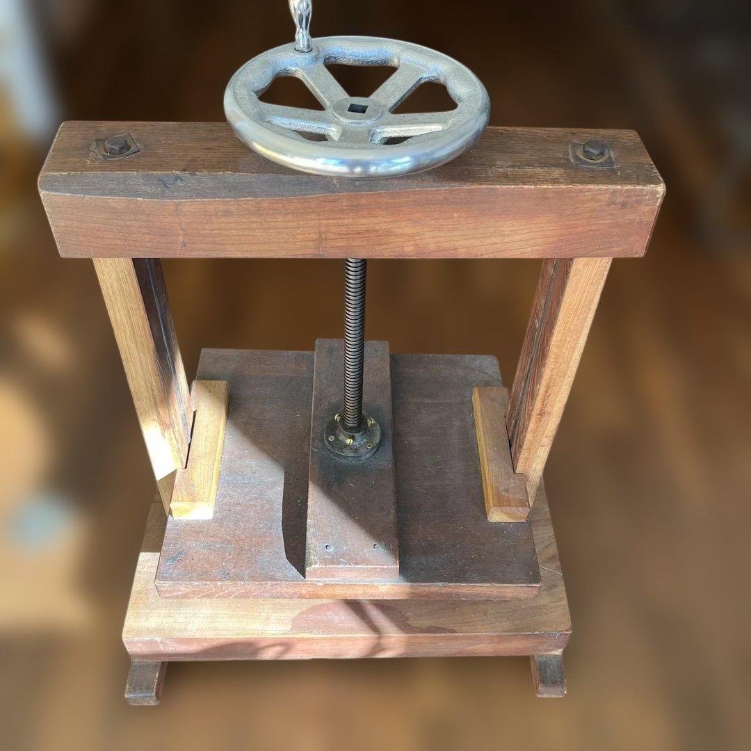 【昭和レトロ】木製プレス 製本用万力 ハンドル付 古道具 大型64cm幅