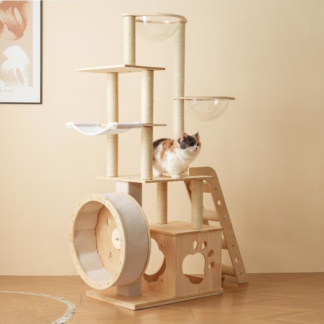 猫タワー キャットツリー 据え置き ランニングホイール付き 多頭飼い 宇宙船