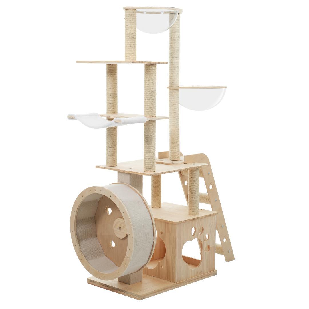 猫タワー キャットツリー 据え置き ランニングホイール付き 多頭飼い 宇宙船