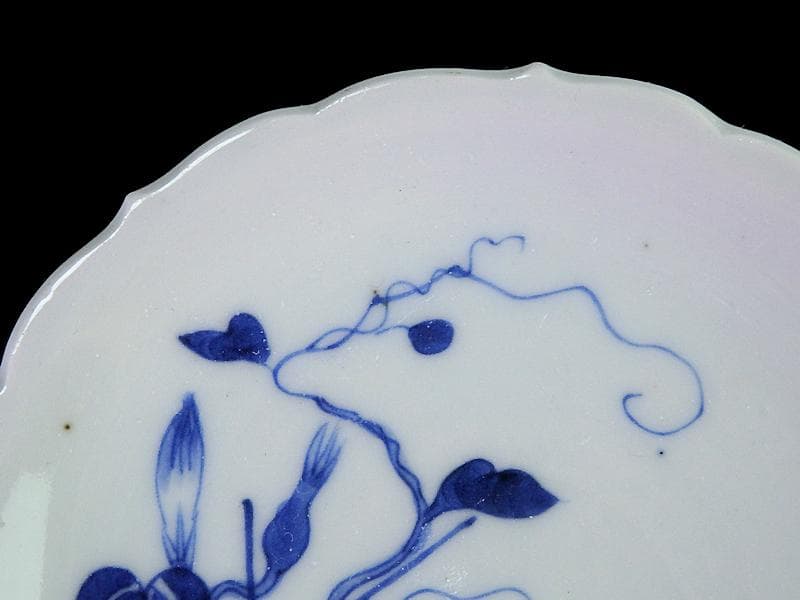 古伊万里　染付　朝顔にバッタの図　豆皿　手塩皿　D815AS-CQf