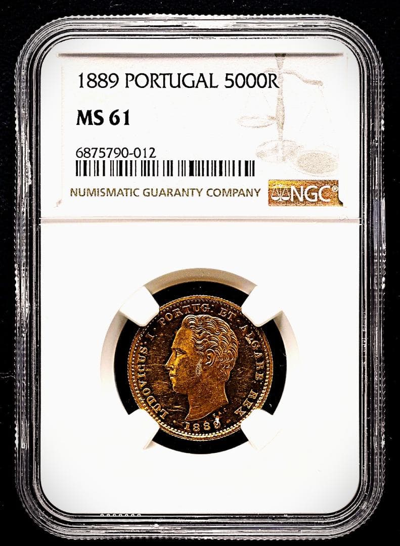 NGC-MS61 金貨 ポルトガル 5000レイス 1889 ルイス1世