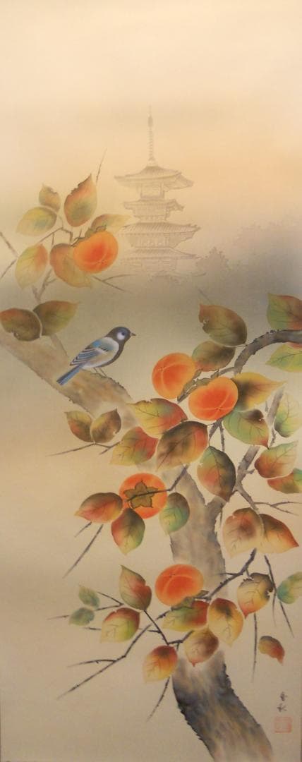 まろんママ掛け軸 横山香秋 『 古都清秋 』 絹本 希少 軸装 掛軸 美品