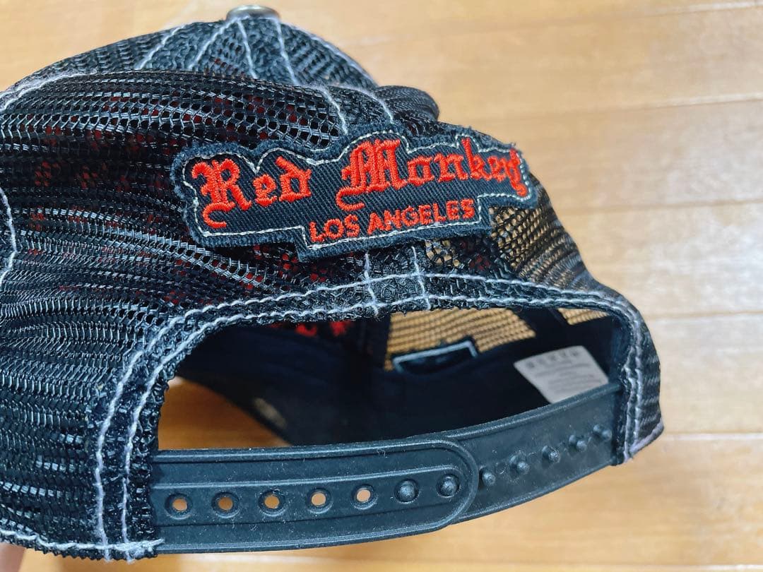 red monkey 炎 ファイア 刺繍 キャップ 帽子 ブラック エンペラー