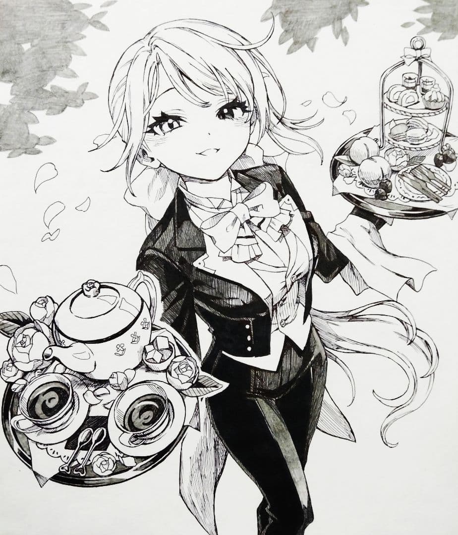 よ*ま様 49.オリジナル手描きイラスト　モノクロ