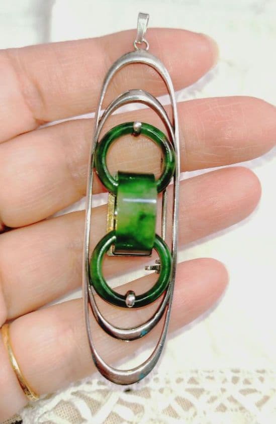 翡翠 ネックレストップ＆ブローチ ２ウェイ シルバー925