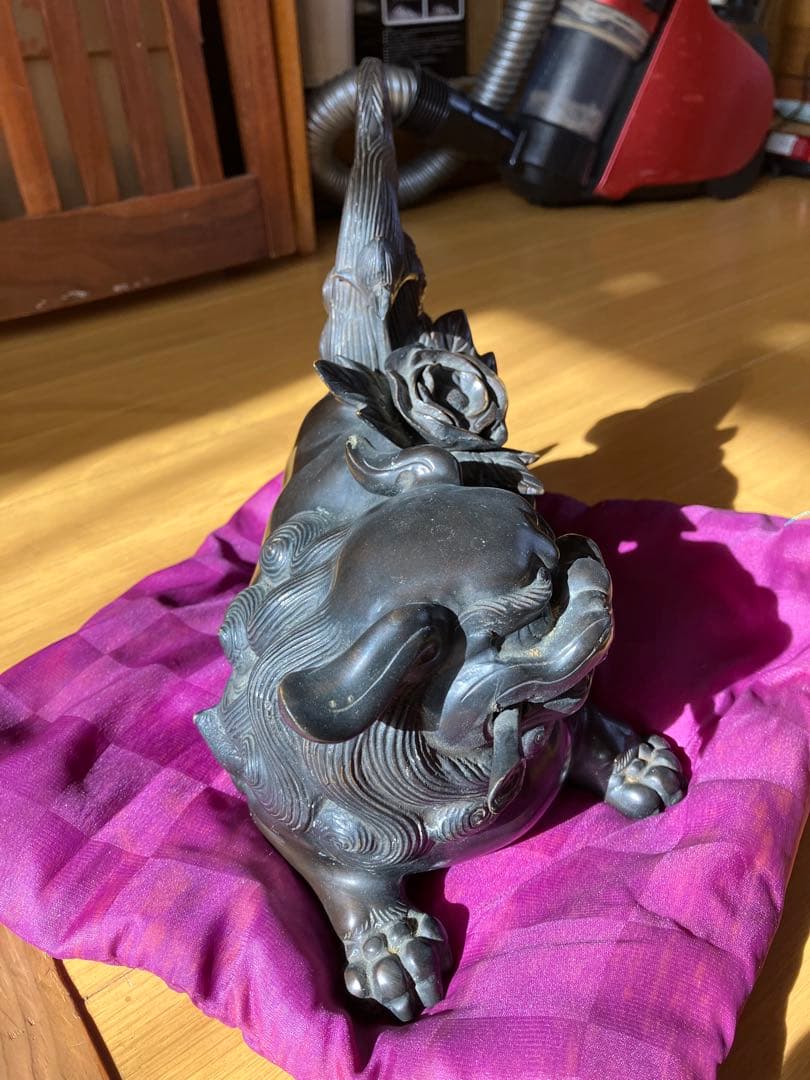 唐銅 金工家 照雲 唐獅子牡丹 銅置物 銅製