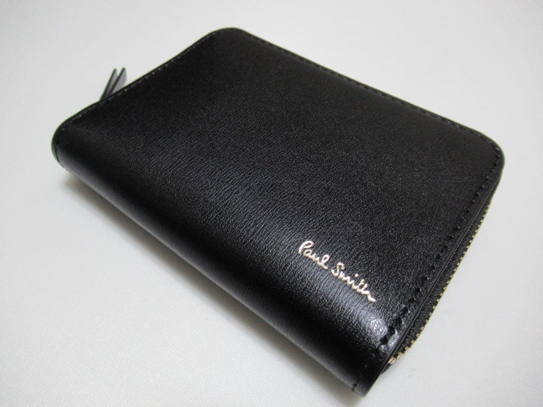 ポールスミス 新品！シティエンボスファスナー牛革×床革名刺入れ カードケース 黒