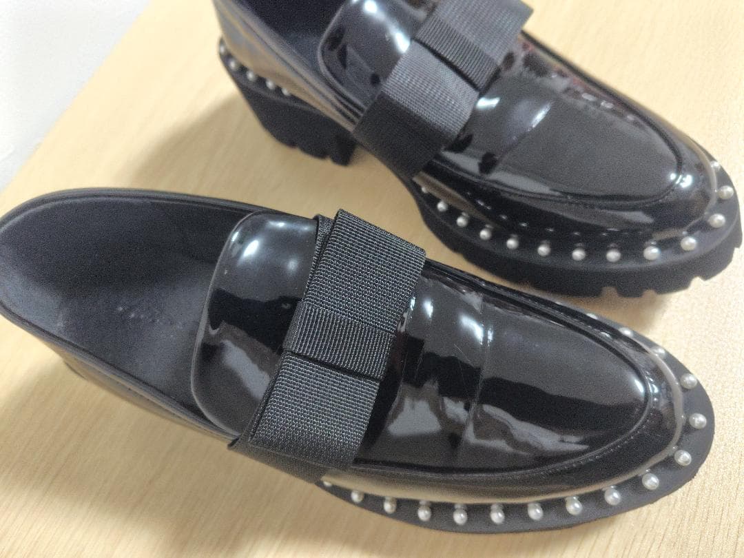 アキロン×ドノバン 厚底パールローファー 黒M Akiron × Donoban