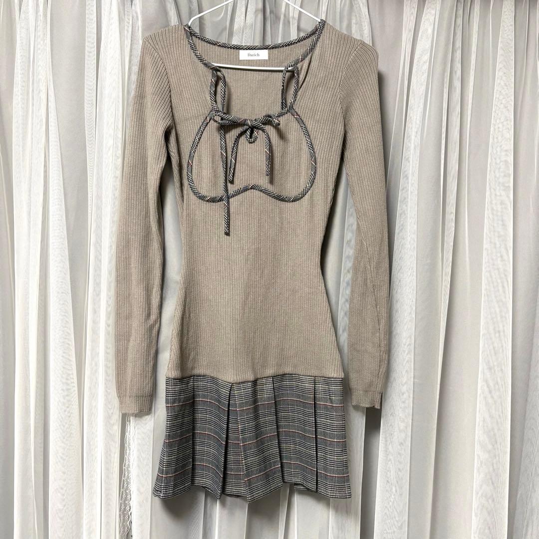 【Darich】ポイントチェックニットミニワンピース GRY