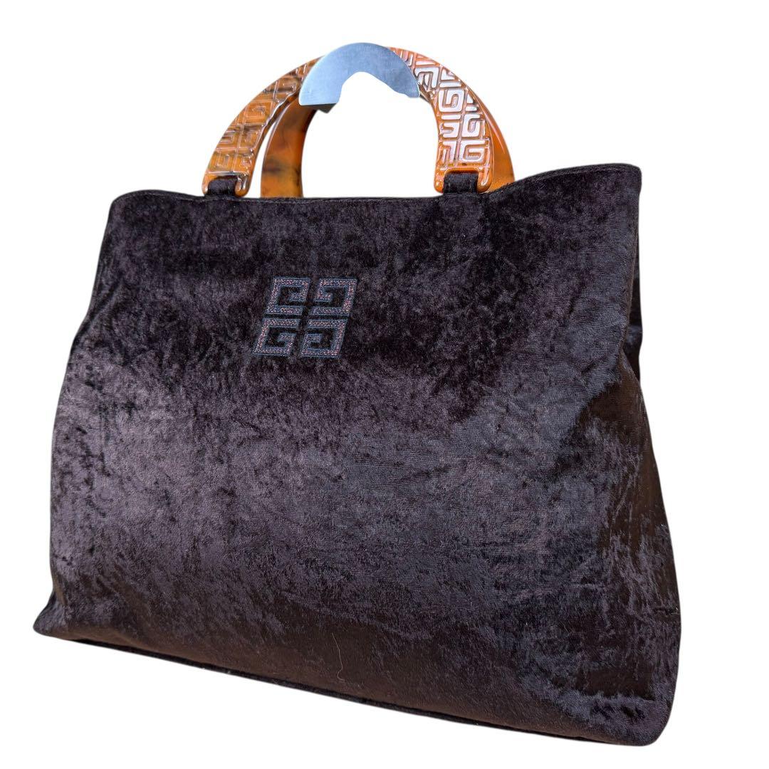 【美品/A4対応】GIVENCHY 4Gロゴ ベロア ハンドバック ブラウン