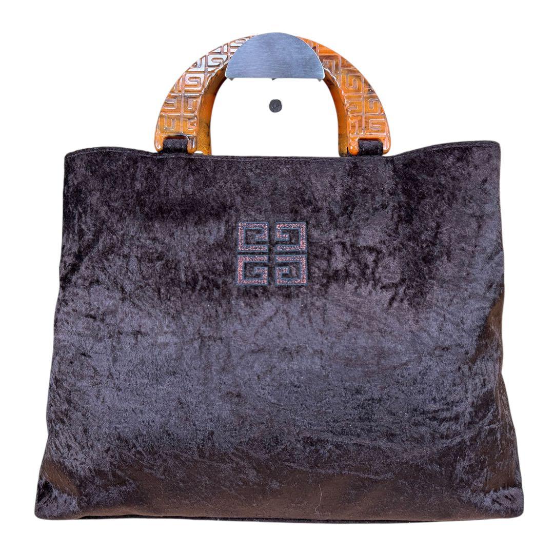 【美品/A4対応】GIVENCHY 4Gロゴ ベロア ハンドバック ブラウン