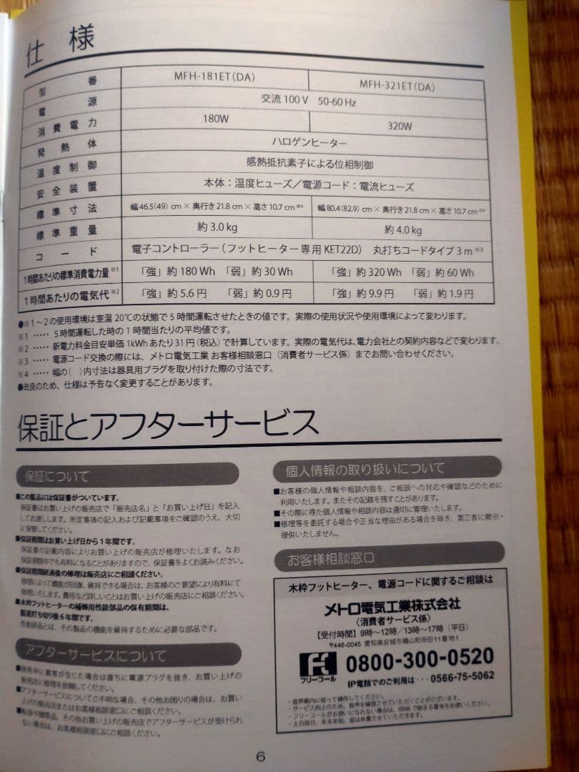 木枠フットヒーター　メトロ電気工業　MFH-18ET(DA)