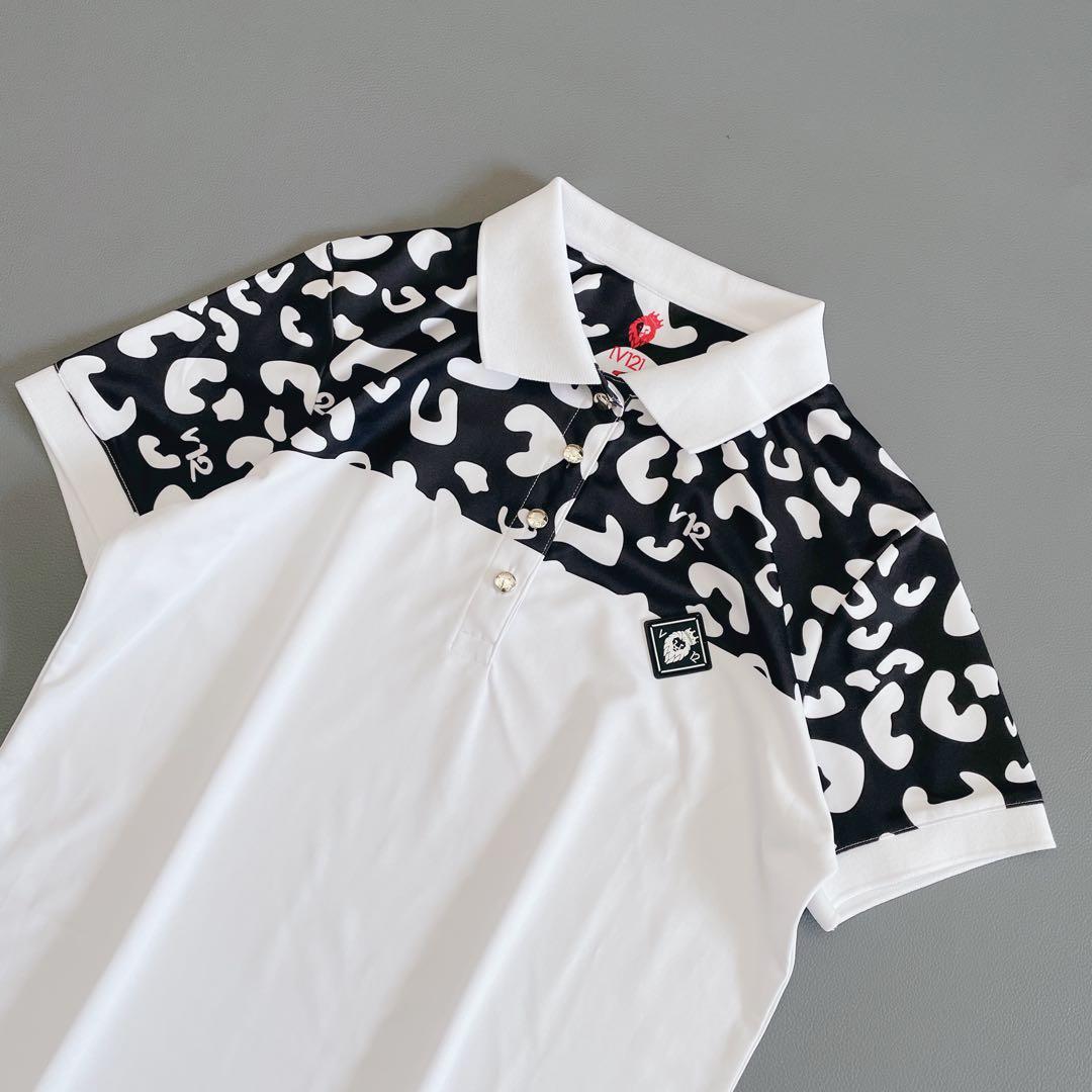 V12 ヴィトゥエルヴ ゴルフ 半袖ポロシャツ 1/M レオパード　ホワイト