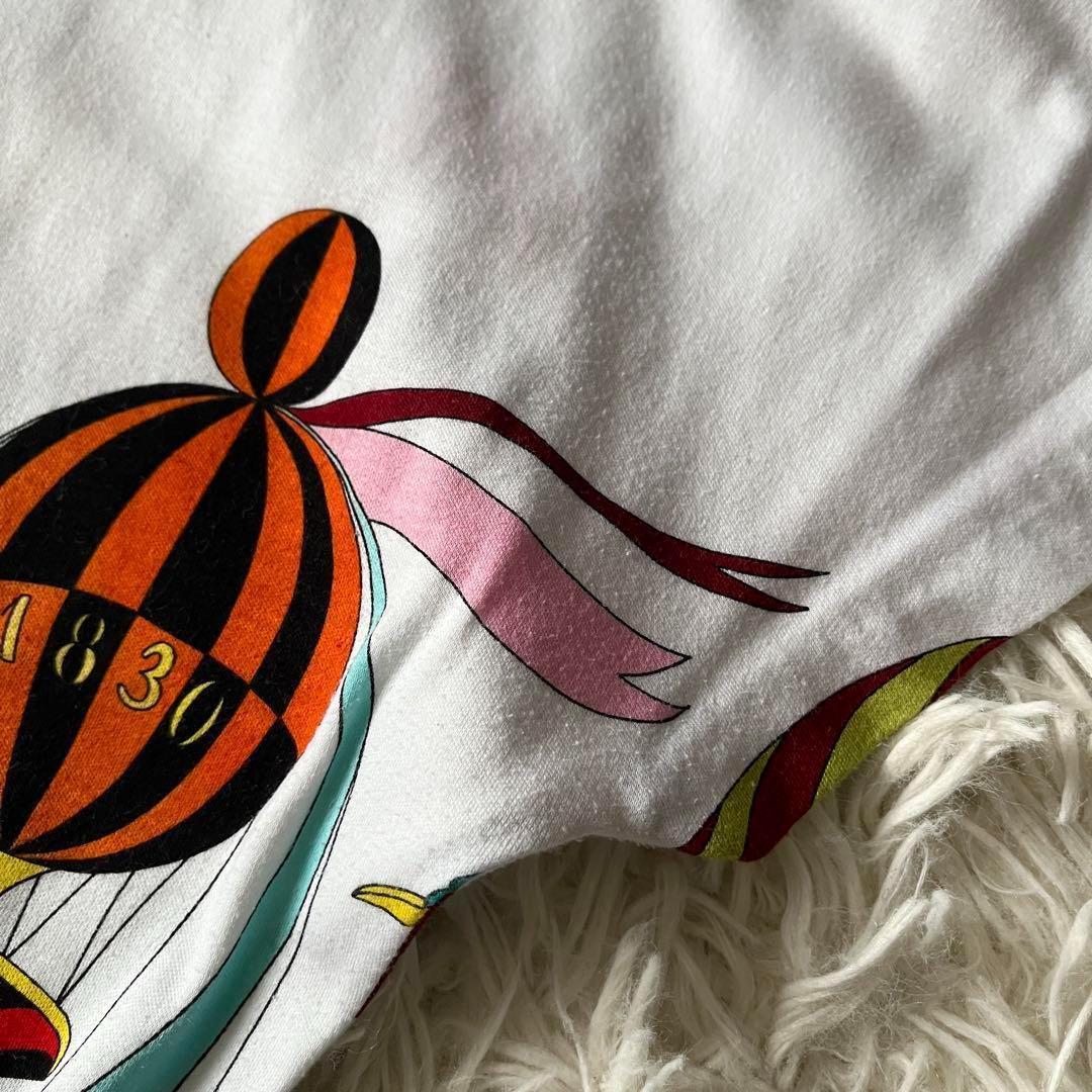 HERMES ワンピース　カラフル　バルーン　半袖　Lサイズ　ホワイト　白