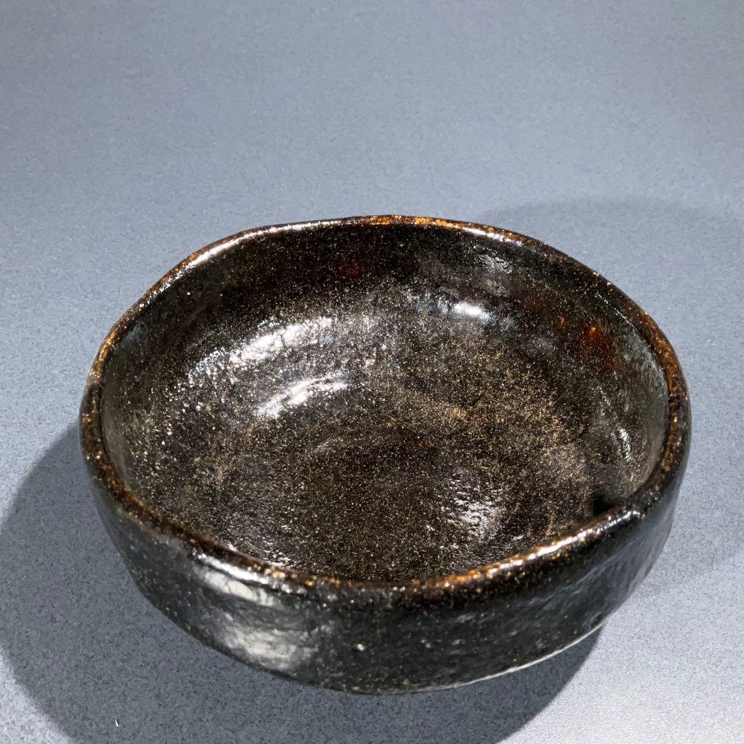 【抹茶碗】黒楽平茶碗　中村道年　夏茶碗　共箱　楽焼　R0977お7