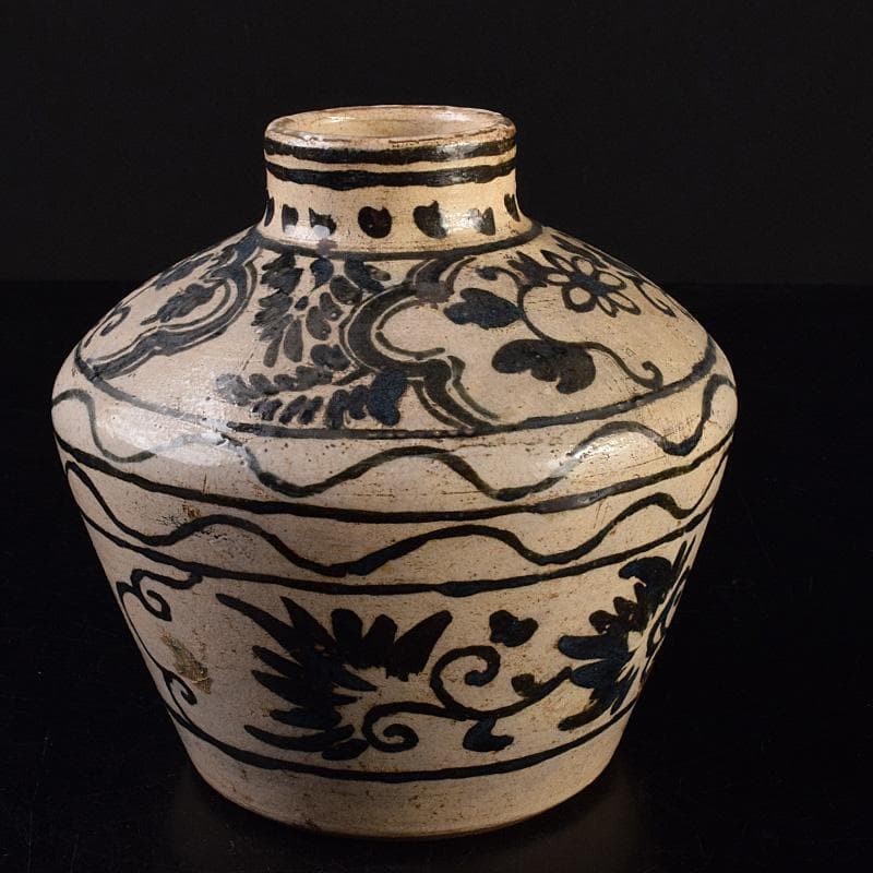 中国　磁州窯　鉄絵　花文壺　花瓶　C　6922